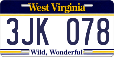 WV license plate 3JK078