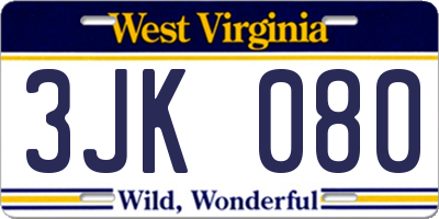 WV license plate 3JK080