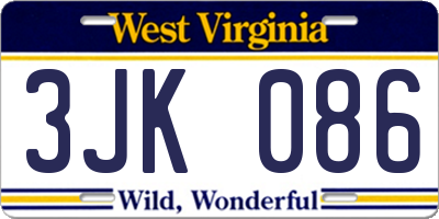 WV license plate 3JK086