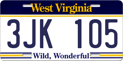 WV license plate 3JK105