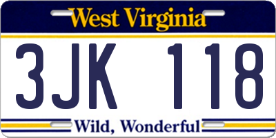 WV license plate 3JK118