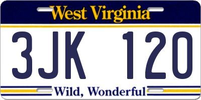 WV license plate 3JK120