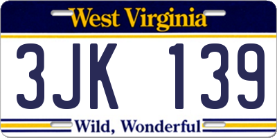 WV license plate 3JK139