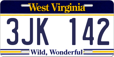 WV license plate 3JK142