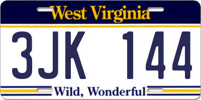 WV license plate 3JK144