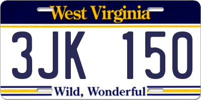 WV license plate 3JK150