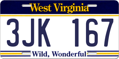 WV license plate 3JK167