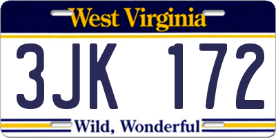 WV license plate 3JK172