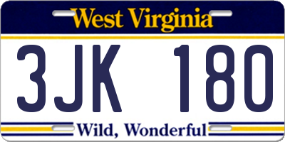 WV license plate 3JK180