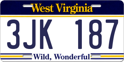 WV license plate 3JK187