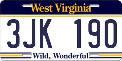 WV license plate 3JK190
