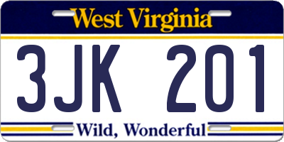 WV license plate 3JK201