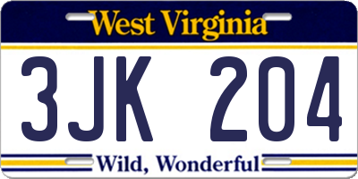 WV license plate 3JK204