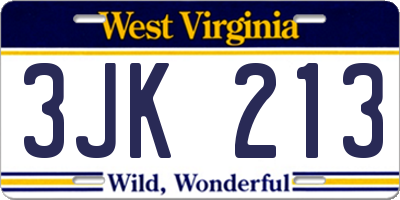WV license plate 3JK213