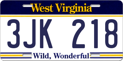 WV license plate 3JK218