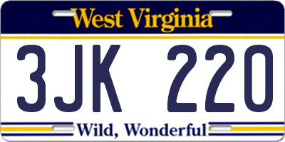WV license plate 3JK220
