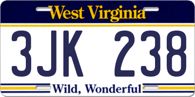 WV license plate 3JK238