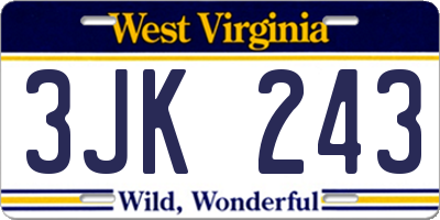 WV license plate 3JK243