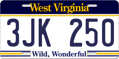 WV license plate 3JK250