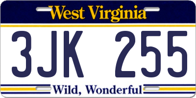 WV license plate 3JK255
