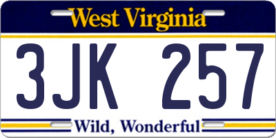 WV license plate 3JK257