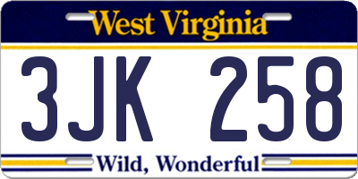 WV license plate 3JK258