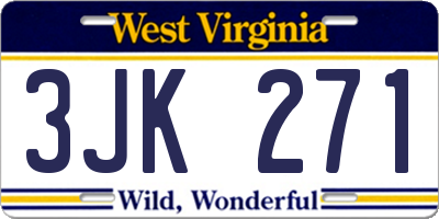 WV license plate 3JK271