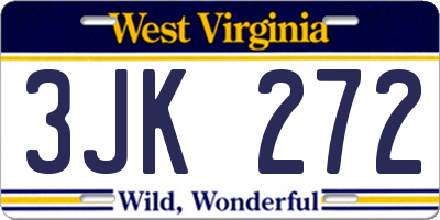 WV license plate 3JK272