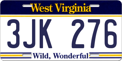 WV license plate 3JK276