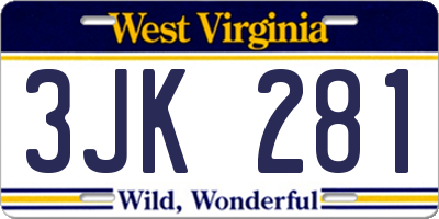 WV license plate 3JK281