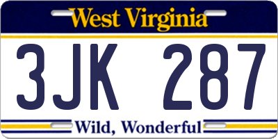 WV license plate 3JK287