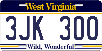WV license plate 3JK300