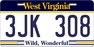 WV license plate 3JK308