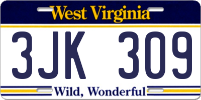 WV license plate 3JK309