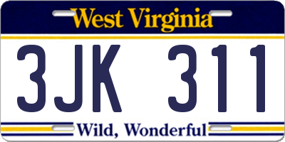 WV license plate 3JK311