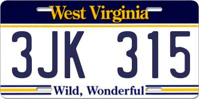 WV license plate 3JK315
