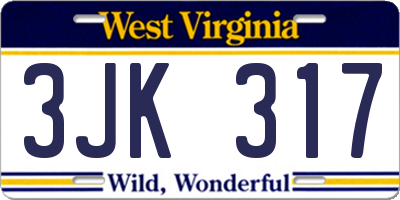 WV license plate 3JK317