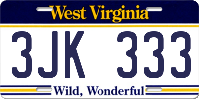 WV license plate 3JK333