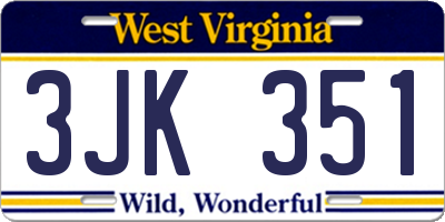WV license plate 3JK351