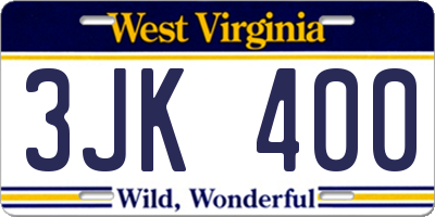 WV license plate 3JK400