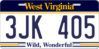 WV license plate 3JK405