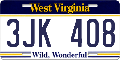 WV license plate 3JK408