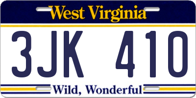WV license plate 3JK410