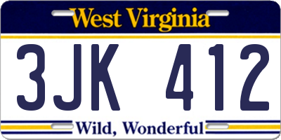 WV license plate 3JK412