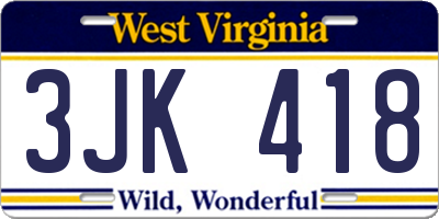 WV license plate 3JK418