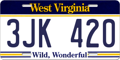 WV license plate 3JK420