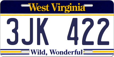 WV license plate 3JK422