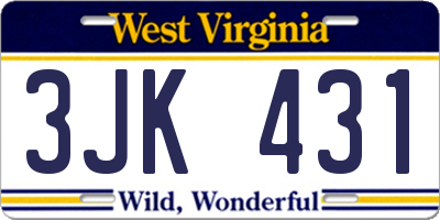 WV license plate 3JK431