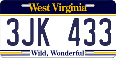 WV license plate 3JK433