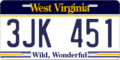 WV license plate 3JK451